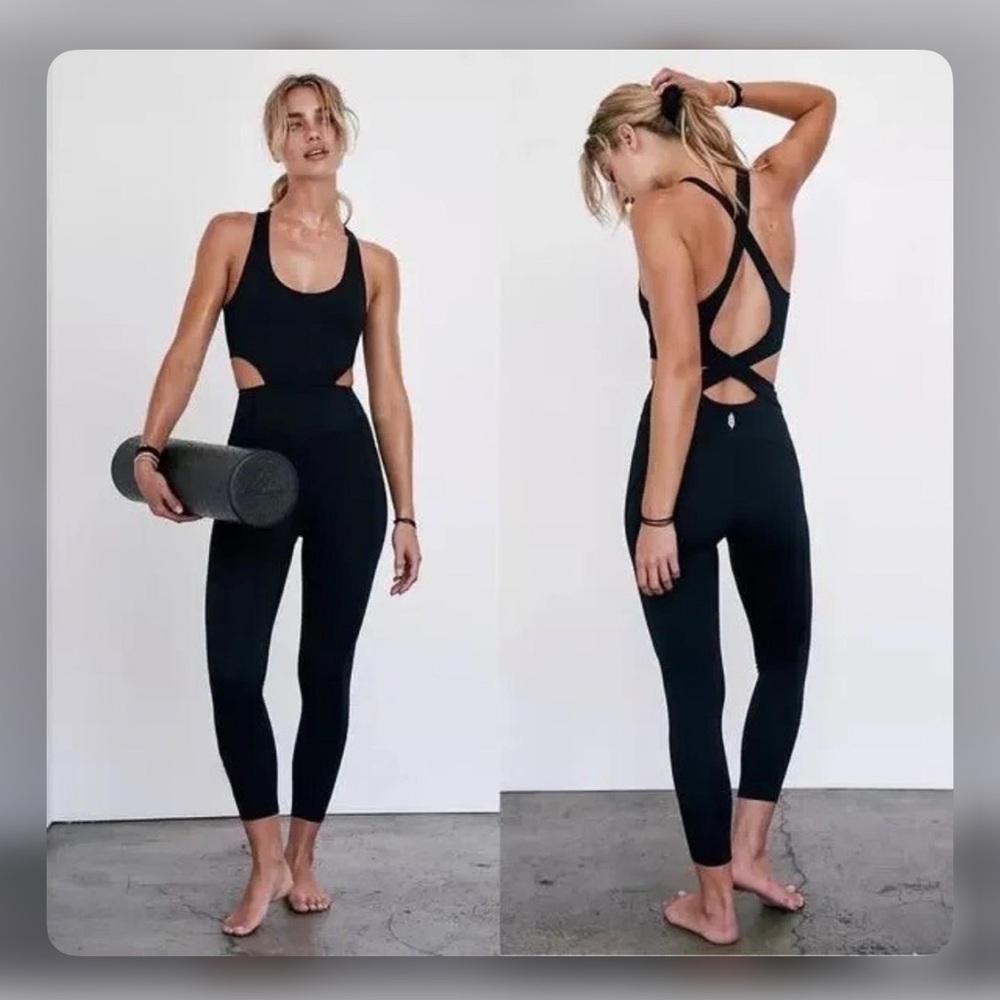 Free People Black Cross-Back Jumpsuit
